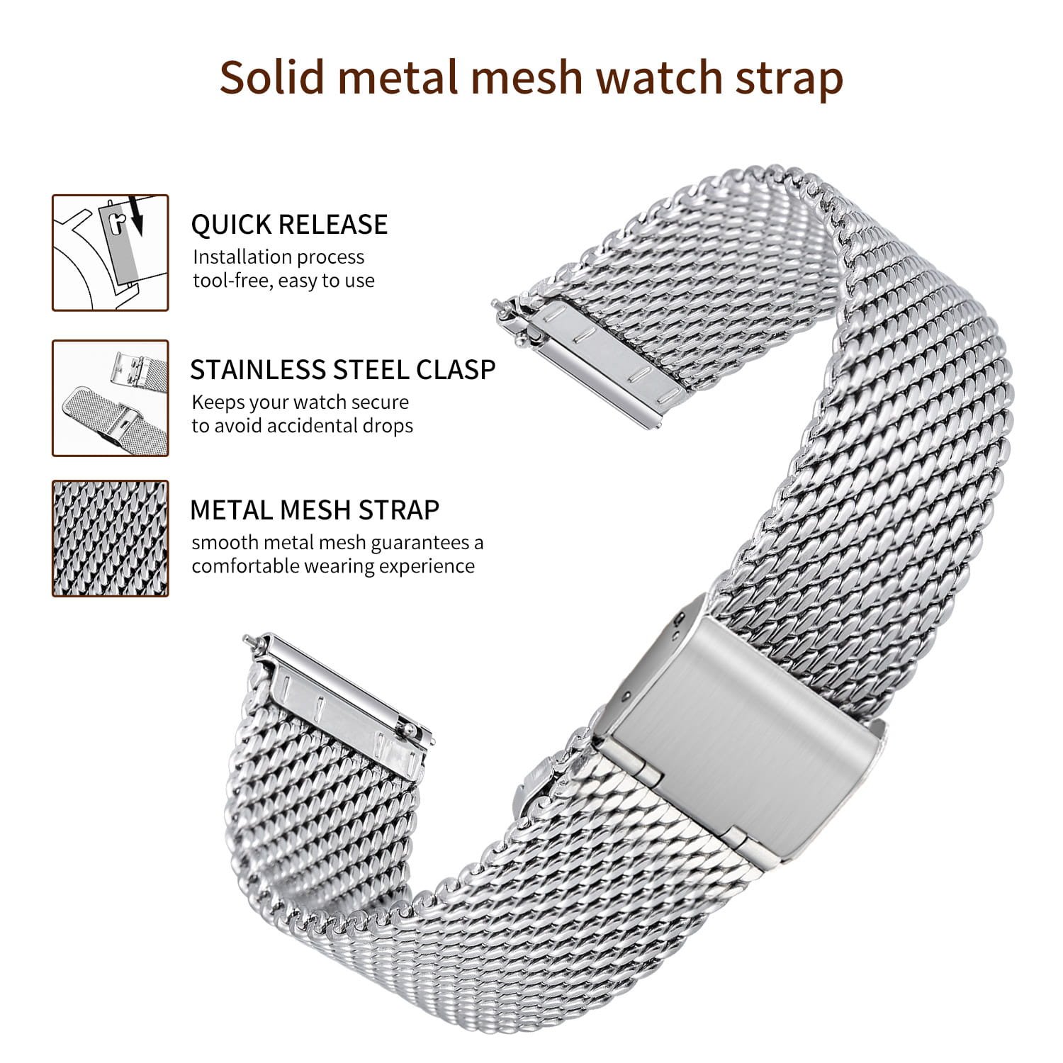 OEM stainless steel woven mesh watch strap,Milanese watch band,adjustable watch strap,replacement watch band,universal watch band,fashion watch strap